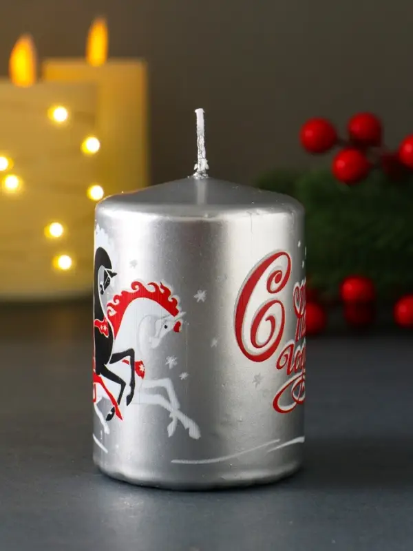 Свеча новогодняя пеньковая "С Новым годом!" 6х6х8 см