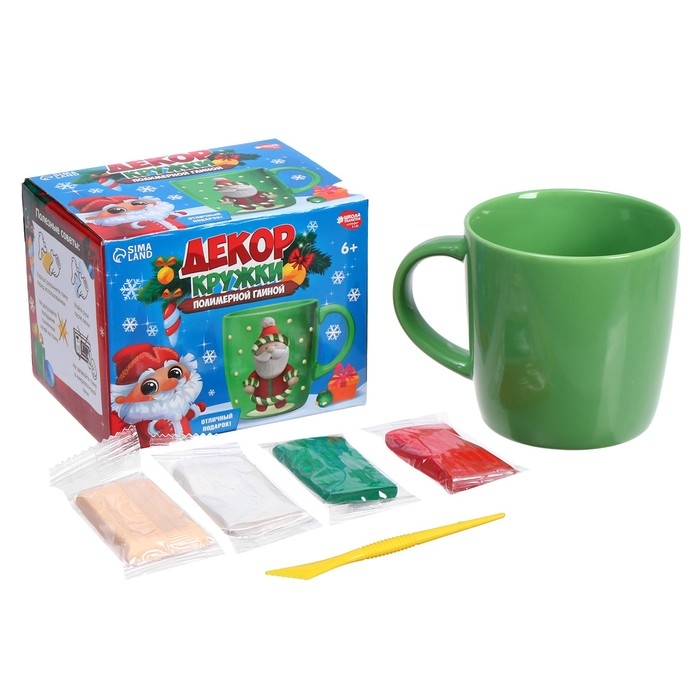 Декор кружки полимерной глиной на новый год «Дед Мороз», 300 мл, новогодний набор для творчества Декор кружки полимерной глиной на новый год «Дед Мороз», 300 мл, новогодний набор для творчества