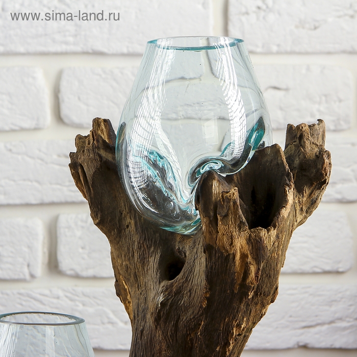 Вазон стекло на дереве  Вазон стекло на дереве "Двойное великолепие" 40х24х17 см
