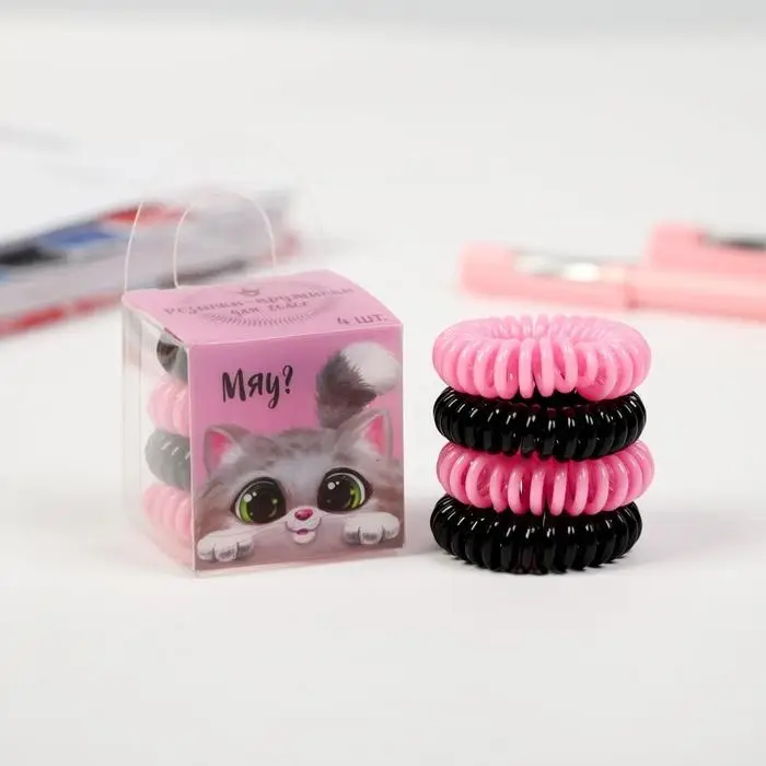 Резинки для волос пружинки «Котик», 4 шт, диам 3,5