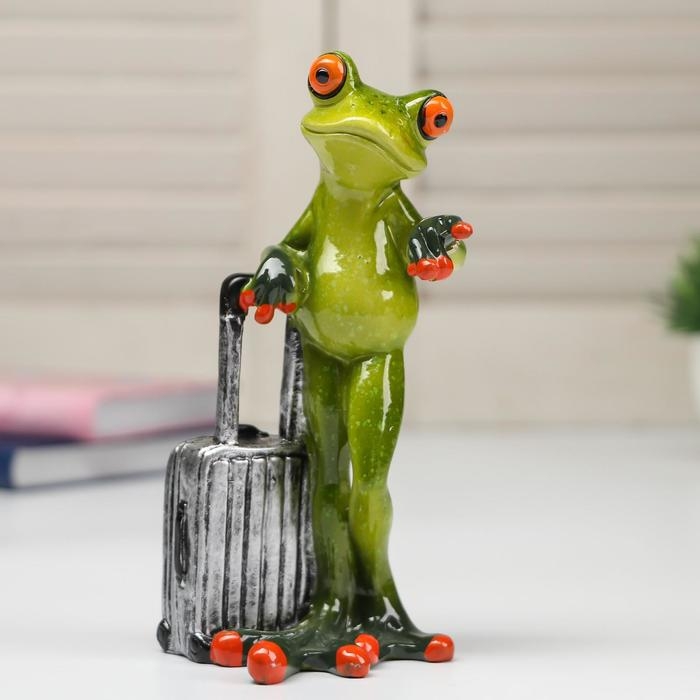 Сувенир полистоун лак Сувенир полистоун лак "Лягушонок с чемоданом" 15,8х6,8х8,5 см