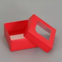 Коробка складная, крышка-дно,с окном, красная, 10 х 10 х 5 см