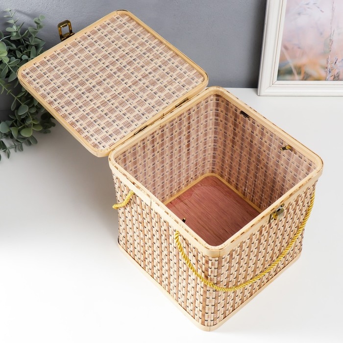 Шкатулка бамбук Шкатулка бамбук "Плетёнка" со шнуром 22х22х22 см