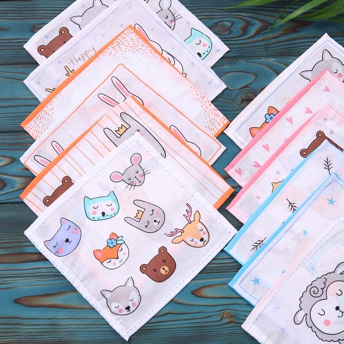 Набор платков носовых детских 18х18см, 12шт, рис 2-1290, ситец 100г/м, хл100%