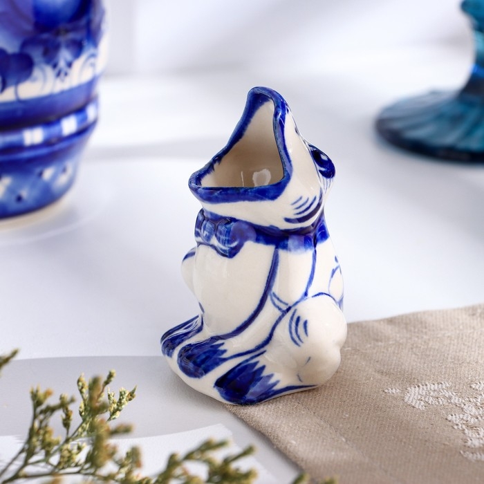 Подставка для зубочисток  Подставка для зубочисток "Лягушка", гжель, фарфор, h=7,5см