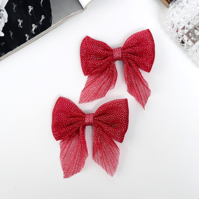 Зажим для волос  Зажим для волос "Марта" (набор 2 шт) блеск, 7,5 см, красный