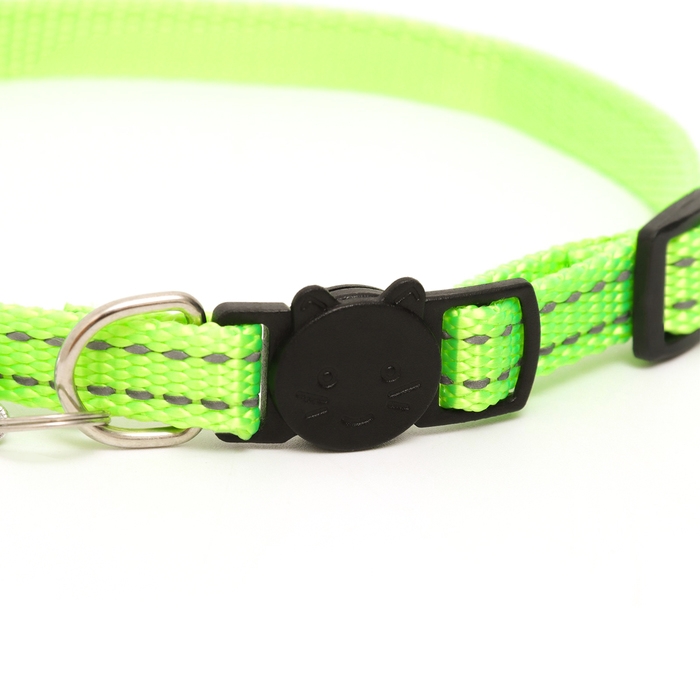 Ошейник кошачий светоотражающий, с серебряным бубенчиком, 19-32 х 1 см, зелёный Ошейник кошачий светоотражающий, с серебряным бубенчиком, 19-32 х 1 см, зелёный