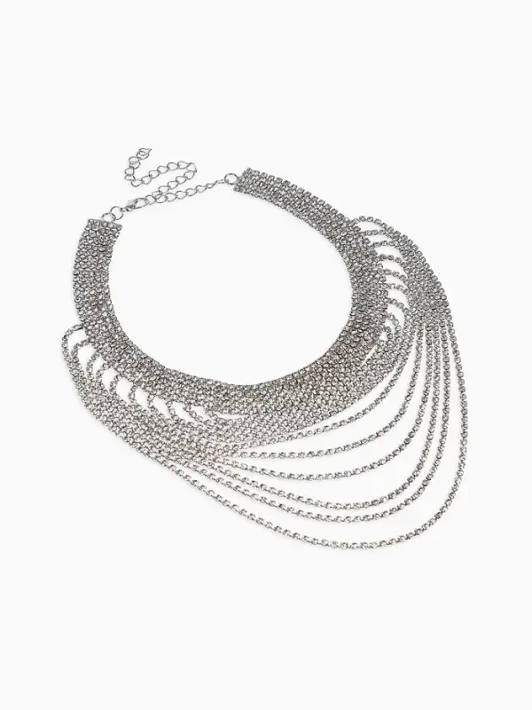 Колье &laquo;Водопад&raquo;, волна, белое в серебре, 25 см