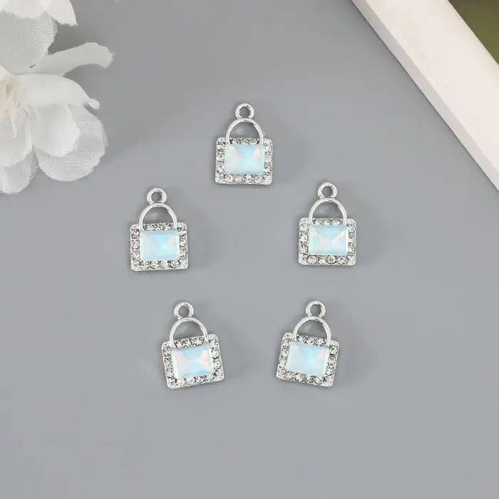 Декор для творчества металл, страз "Сумочка" голубой 1,7х1,2 см