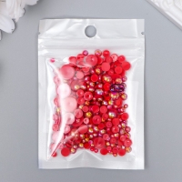 Декор для творчества пластик "Половинки бусин. Красный перламутр" d=3-10 мм, набор 10 гр