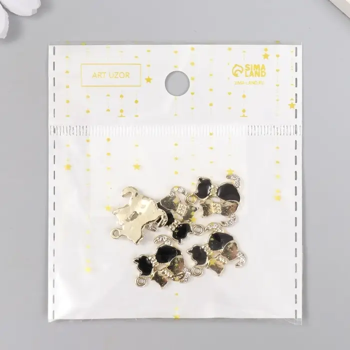 Металлический элемент, декоративная подвеска «Арт Узор. Котята»,,, эмаль, стразы, золото, 1.9×1.8 см