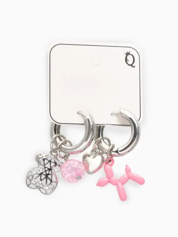 Серьги со съёмным элементом &laquo;Трансформер&raquo;, мишка, розовые в серебре