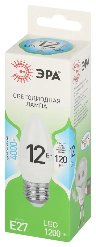 Лампа светодиодная LED 12 Вт 1200Лм 4000К свеча нейтральный E27 220-240В LED B35-12W-840-E27 Green Line
