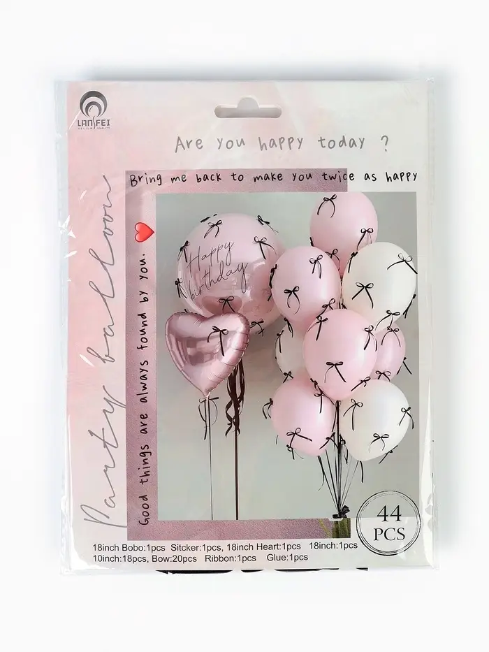 Воздушные шары, набор латекс, фольга, полимер с бантиками, белый розовый цвет, 44 предмета   1090074 Воздушные шары, набор латекс, фольга, полимер с бантиками, белый розовый цвет, 44 предмета   1090074