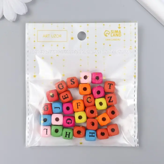 Бусины для творчества дерево  Бусины для творчества дерево "Алфавит на кубиках" набор 30 шт 1х1 см