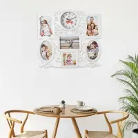 Фоторамка - коллаж на 6 фото с часами настенными Family, бесшумные, 45&times;37 см, d=11.5 см