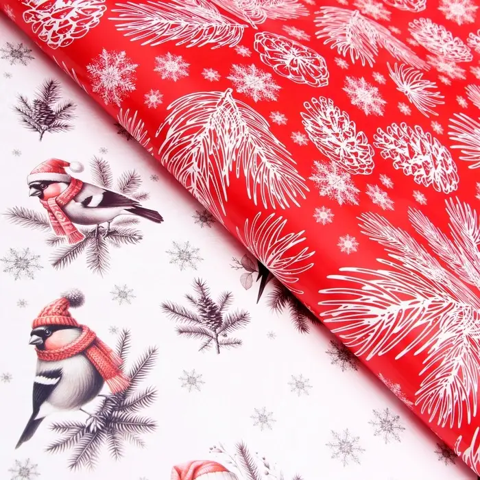 Бумага упаковочная «Снегири», глянец, двусторонняя, 80 г/м² , 70×100 см