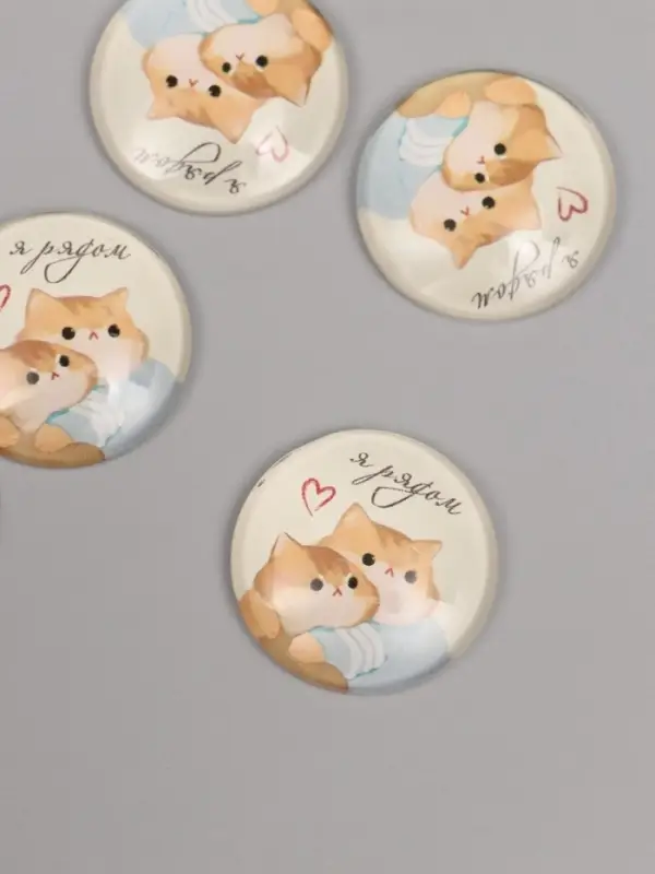 Кабошон стекло для творчества Кабошон стекло для творчества "Круг. Котики. Я рядом" 3х3 см