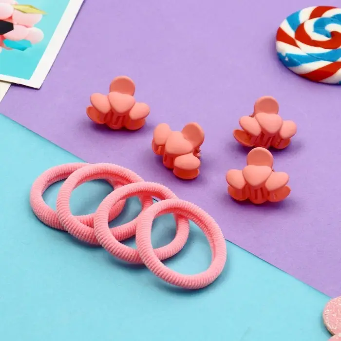 Набор для волос Набор для волос "Оливия" (4 резинки 4 см, 4 краба 3 см) сердечки, розовый