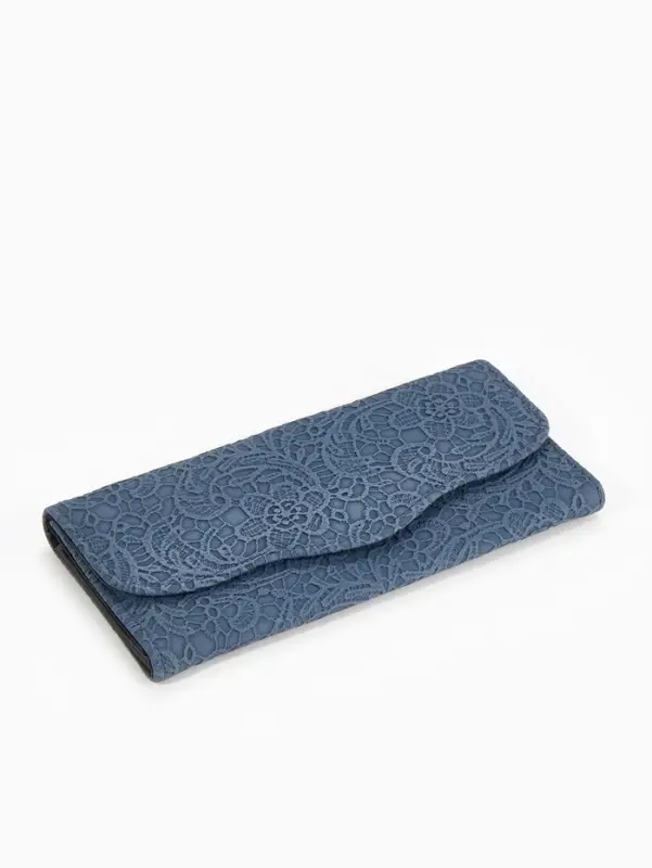 Кошелёк женский на магните, 19.5&times;2.5&times;9 см, с цветочным узором, тёмно-синий