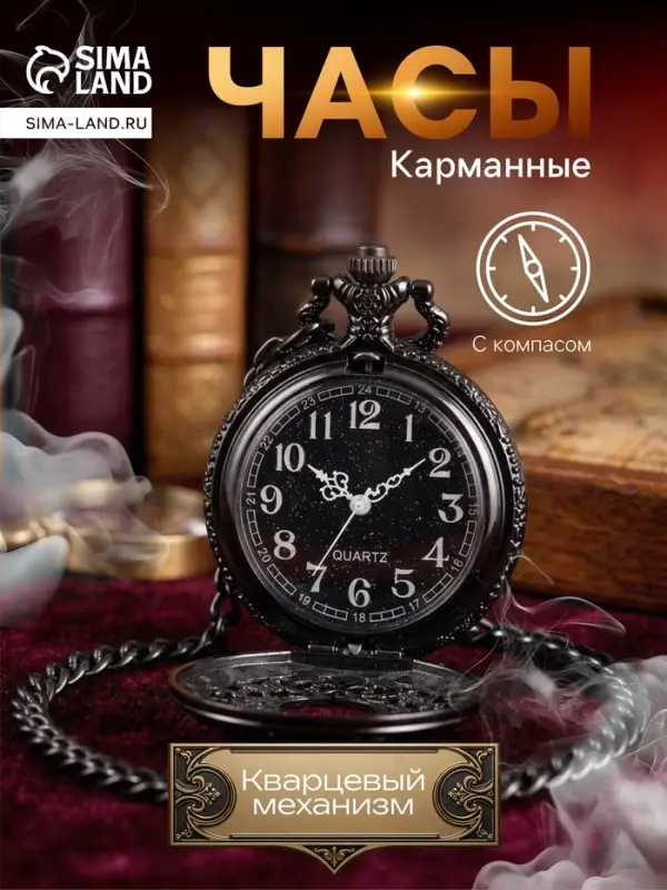 Часы карманные &laquo;Классика&raquo;, кварцевые, d=4.5 см, цепочка 37 см, с компасом