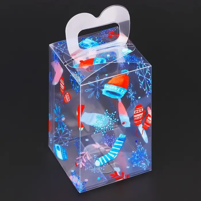 Коробка подарочная новогодняя складная ПВХ «С Праздником!» 6×6×10 см