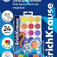 Акварель медовая ErichKrause Jolly Friends, 24 цвета, УФ-фильтр, матовые насыщенные цвета, пластиковая коробка с европодвесом