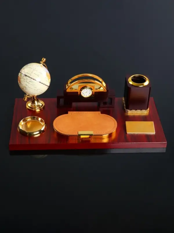 Набор настольный, органайзер 6 в 1 (блок для бумаг, подставка для печати, карандашница, часы, визитница, глобус), МИКС