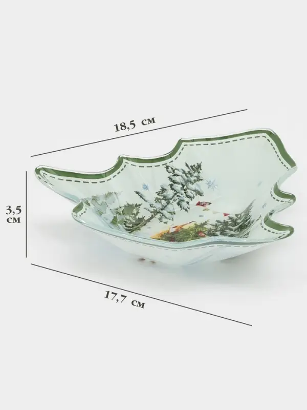 Блюдо новогоднее сервировочное Доляна &laquo;Зверьки в лесу&raquo;, 17.7&times;18.5&times;3.5 см, стекло, белое, зелёное