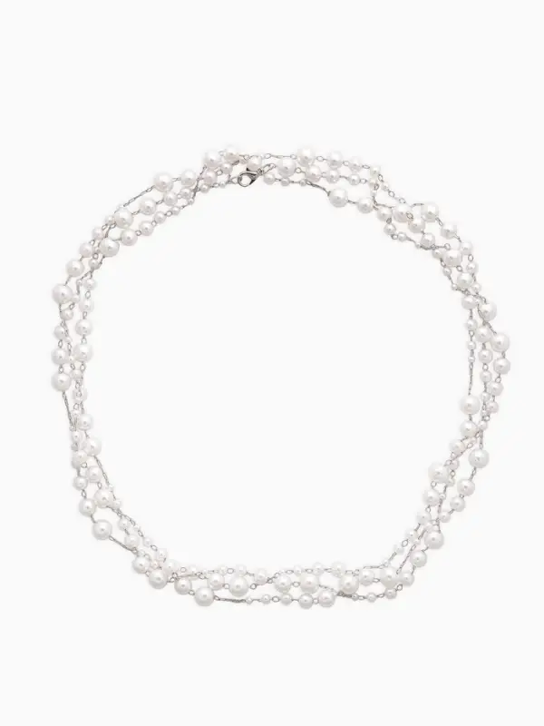 Бусы жемчужные, длинные, d=3.4, 5.6, 8.10, белые в серебре