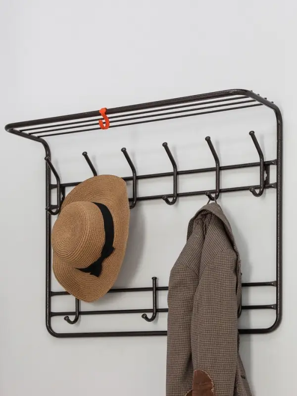 Вешалка настенная с полкой, 9 крючков, 2 яруса, 73&times;22&times;58 см, коричневая