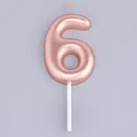 Свеча в торт &laquo;Европейская&raquo;, цифра 6, 6 см, розовое золото