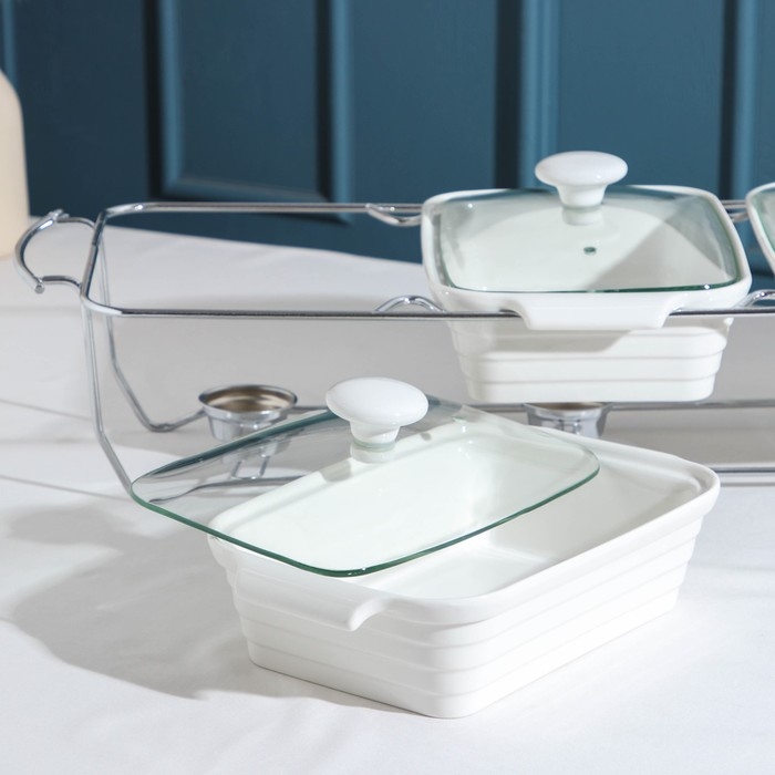 Мармит из жаропрочной керамики тройной Magistro «Бланш», 1,1 л, 26×16,5×6 см Мармит из жаропрочной керамики тройной Magistro «Бланш», 1,1 л, 26×16,5×6 см