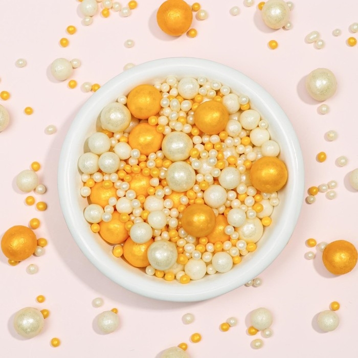 Кондитерская с мягким центром  Кондитерская с мягким центром "Жемчуг", бело-золотая, 50 г