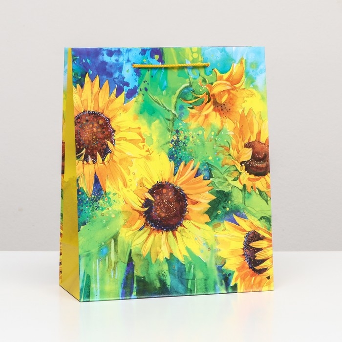 Пакет подарочный "Подсолнухи" 26 х 32 х 12 см