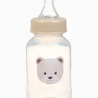 Бутылочка для кормления, новогодняя, Bear, 150 мл, цилиндр, бежевый Mum&Baby