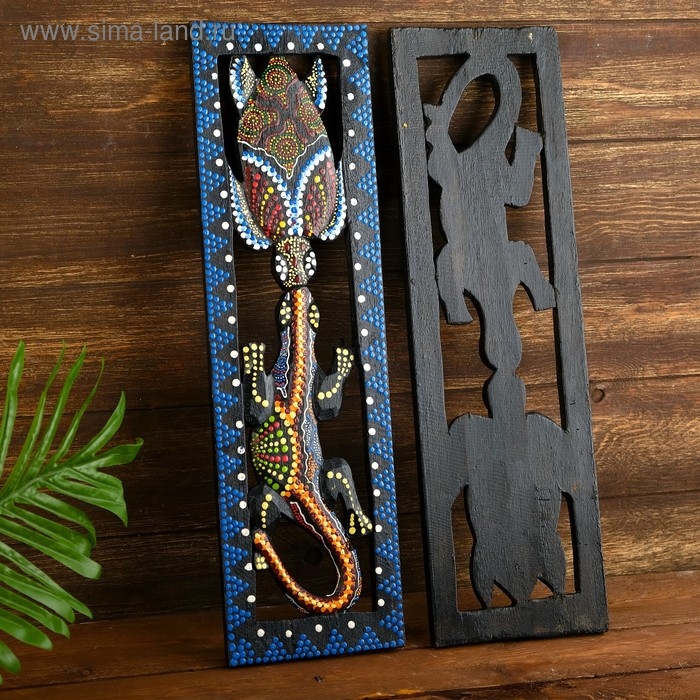 Панно  Панно "Черепашка и ящерица" дерево 50х15х1 см  МИКС