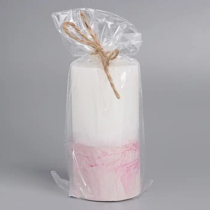 Свеча с бетоном, 5х10 см, бело-розовая