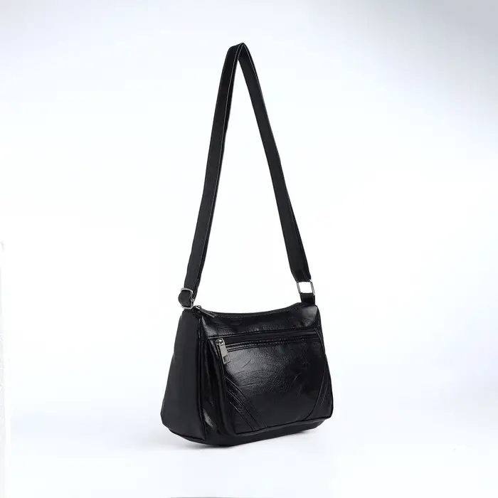 Сумка женская, кросс-боди, средний размер, на молнии, 20&times;8.5&times;15 см, чёрная