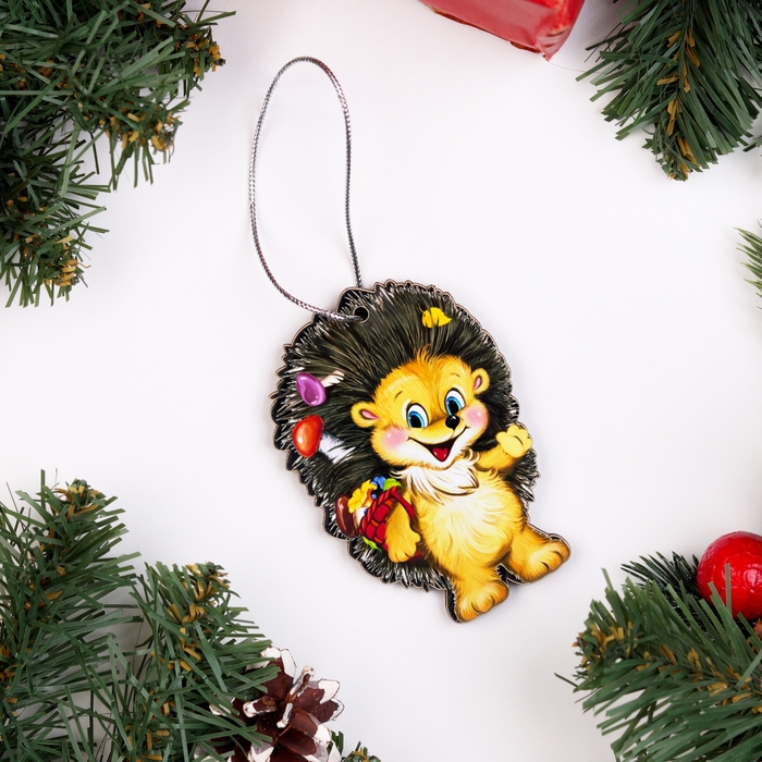 Ёлочная игрушка двусторонняя Ёлочная игрушка двусторонняя "Ёжик", 9х6 см