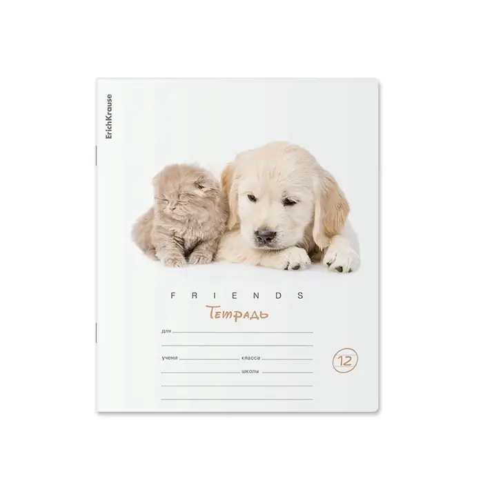 Тетрадь 12 листов в линейку, ErichKrause &laquo;Дружба&raquo;, обложка мелованный картон, блок офсет 100% белизна, МИКС (1 вид в спайке)