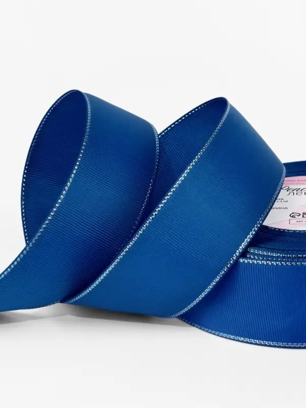 Лента репсовая, с серебряным люрексом, 40 мм, 23&plusmn;1 м, синяя №40