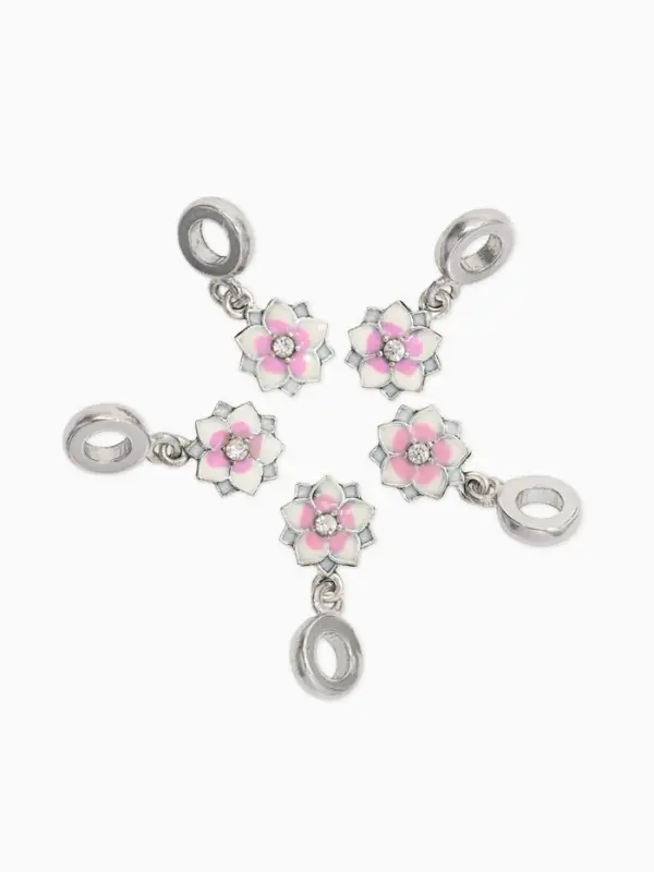 Шарм подвеска &laquo;Цветок с эмалью&raquo;, бело-розовая в серебре