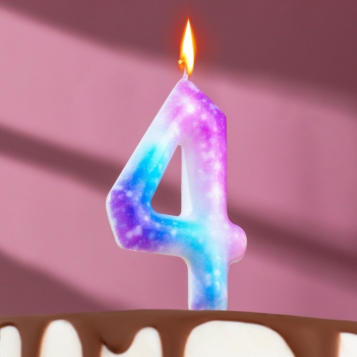 Свеча в торт на шпажке  Свеча в торт на шпажке "Галактика", цифра 4, 9 см, ГИГАНТ