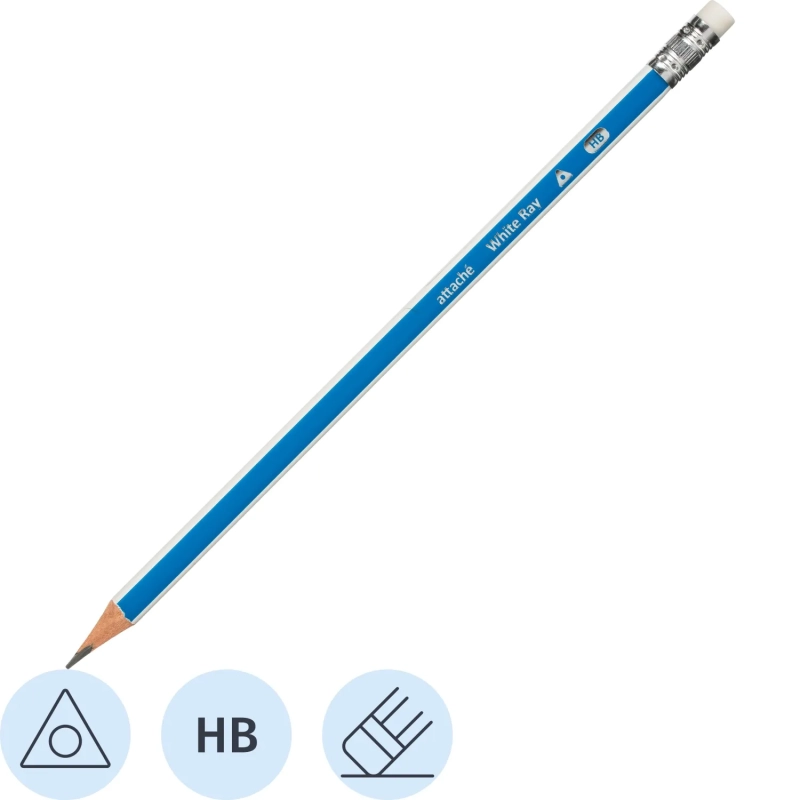 Карандаш чернографитный Attache White Ray, трехгранный, с ласт, синий/белый