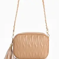 Сумка женская, через плечо, на молнии, 21&times;7&times;14 см, бежевая