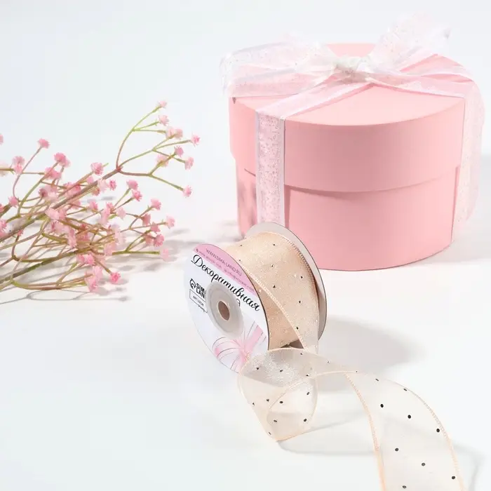 Лента капроновая, со стразами, 38 мм × 9,1 ± 0,5 м, цвет розовый Лента капроновая, со стразами, 38 мм × 9,1 ± 0,5 м, цвет розовый