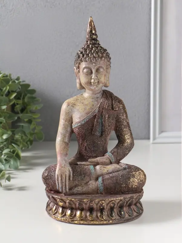 Сувенир полистоун "Будда" с золотой патиной 10х14х25,5 см