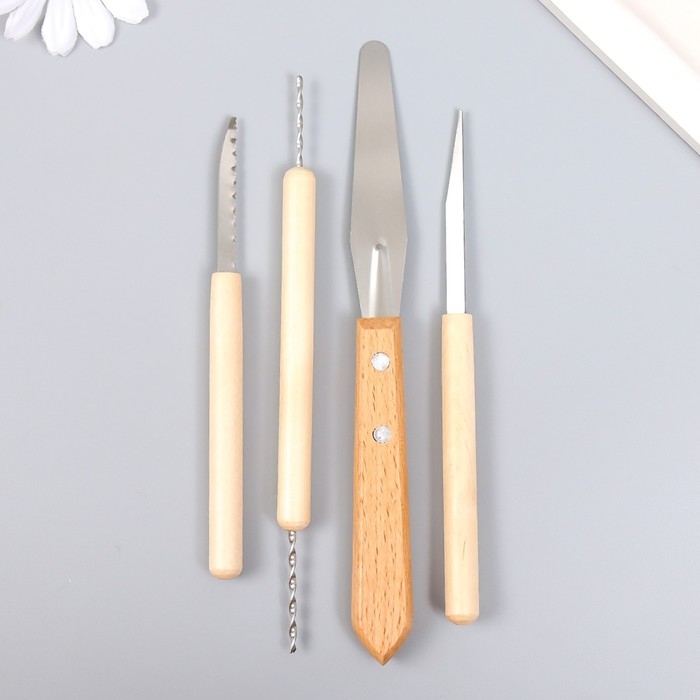 Инструменты для работы с глиной набор 4 шт дерево, металл h=12,5 13,5 17 и 17,5 см Инструменты для работы с глиной набор 4 шт дерево, металл h=12,5 13,5 17 и 17,5 см