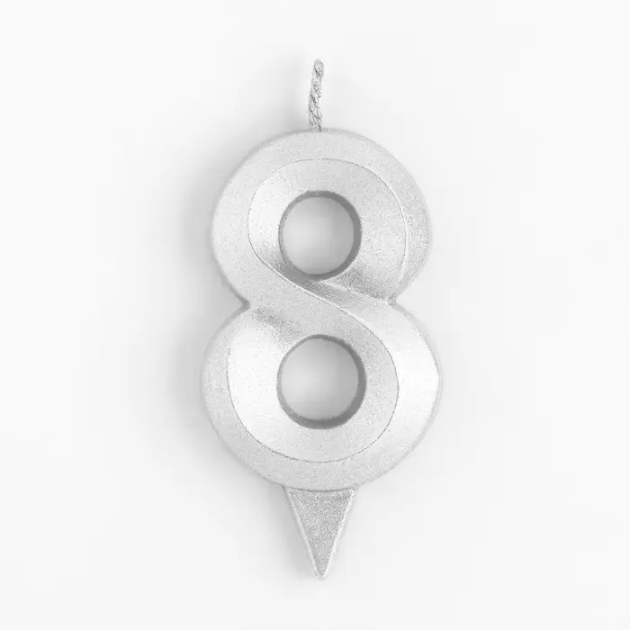 Свеча в торт «Цифра 8», серебряная, 6.5 см Свеча в торт «Цифра 8», серебряная, 6.5 см